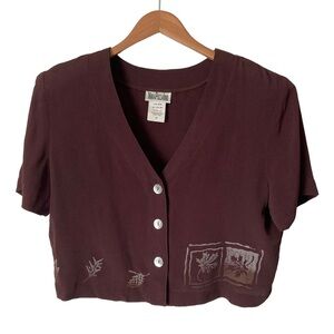 Nina Piccalino VTG Cropped 100% Rayon Button Down Top 10